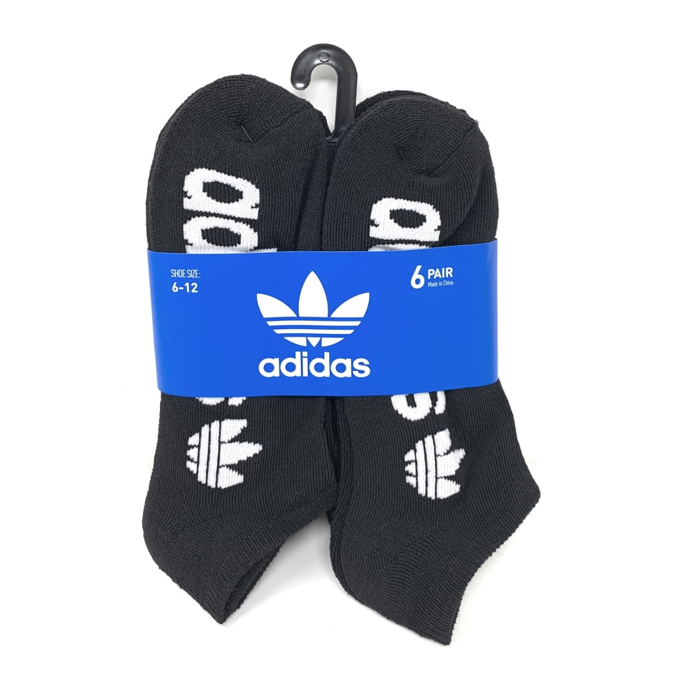 adidas Men's Originals Trefoil 6 Pack No Show Socks, (Shoe Size 6-12) (Black)