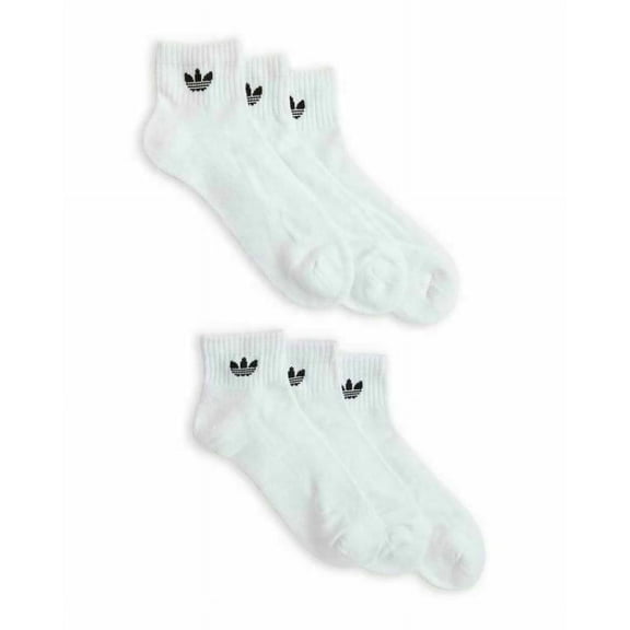 adidas Men's Originals Trefoil 6 Pack Quarter Socks, White, Size 6-12