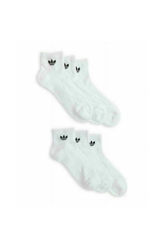 Men's Originals Trefoil 6 Pack Quarter Socks, White, Size 6-12