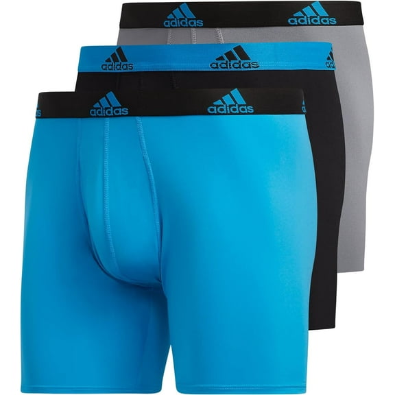 adidas Men's Performance Boxer Brief Underwear 3-Pack, Solar Blue/Black/Grey, XX-Large
