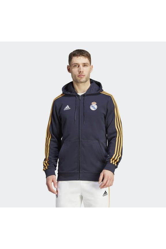 Men's Soccer Real Madrid DNA Full Zip Hoodie 23/24 - Golden 3-Stripes, Soft French Terry Fabric- X-Large