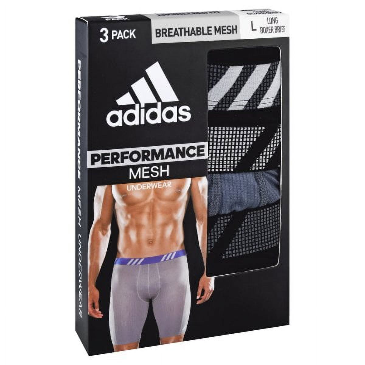 adidas Men's Sport Performance Mesh Long Boxer Brief Underwear (3-Pack),  Black/Onix Grey/Black, Large