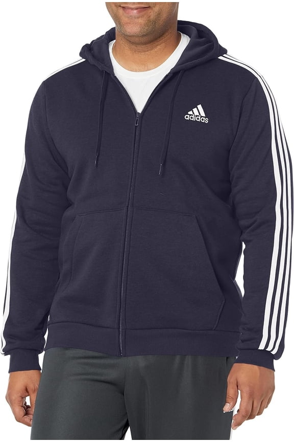 Men's Standard Essentials Fleece 3-Stripes Full-Zip Hoodie, Legend Ink