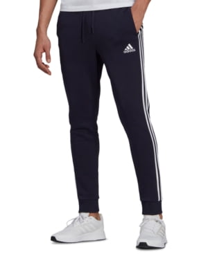 adidas Men's Standard Essentials Fleece Tapered Cuff 3-Stripes Pants, Legend Ink/White, Small