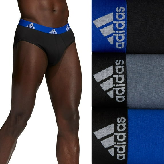 adidas Men's Stretch Cotton Brief Underwear (3-Pack) Boxed, Bold Blue/Onix Grey/Black, XX-Large