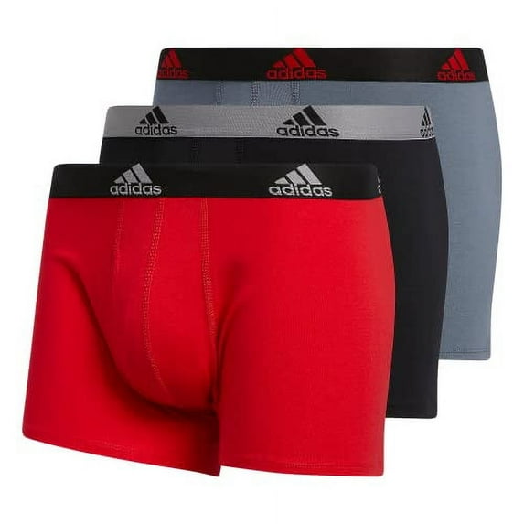 adidas Men's Stretch Cotton Trunk Underwear (3-Pack), Scarlet Red/Black/Onix Grey, XX-Large
