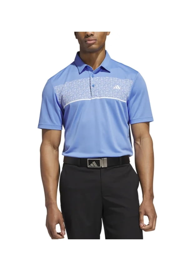 Men's Stretch Short Sleeve Chest Print Golf Polo Shirt (US, Alpha, Medium, Regular, Regular, Blue Fusion)