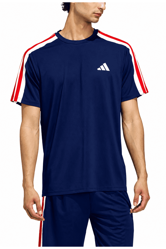 Men's Train Essentials 3-Stripes Training T-Shirt (Mystic Ink / Purple Ruby / White, X-Large)