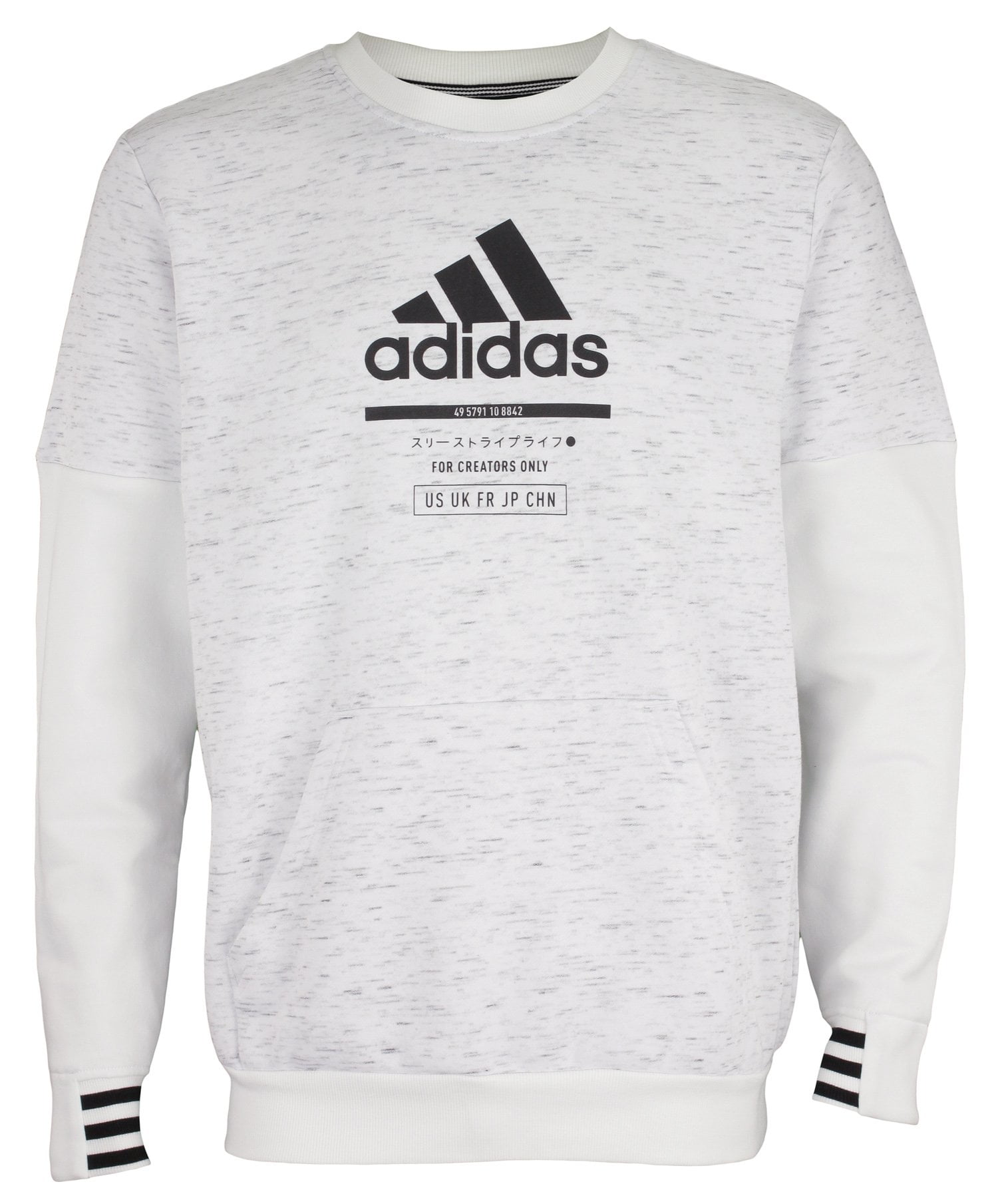 adidas Men s for Creators Only 3 Stripes Sweatshirt Black Heather White