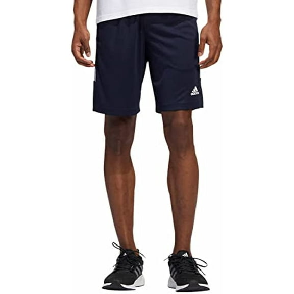 adidas Mens 3 Stripe Shorts Zipper Pockets Legend Ink/Legend Ink/White, Medium