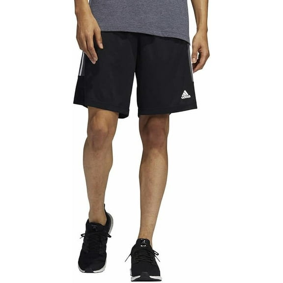 adidas Mens 3 Stripe Shorts with Zipper Pockets (Black/Grey Six/White, 2XL)