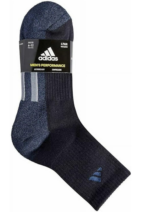 Mens 4 Pair Performance High Quarter Socks size 6-12 in Navy, White, Black, & Grey, Multi-Pack