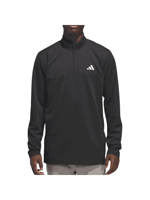 Mens Quarter Zip Pullover Regular Fit, Stand Collar, Zipper Pockets, Black, XXL