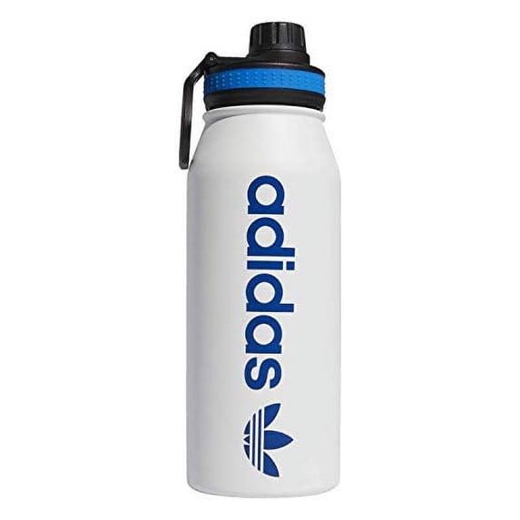 adidas Originals 18/8 Stainless Steel Hot/Cold Insulated Metal Bottle, White/Bluebird, 1 Liter