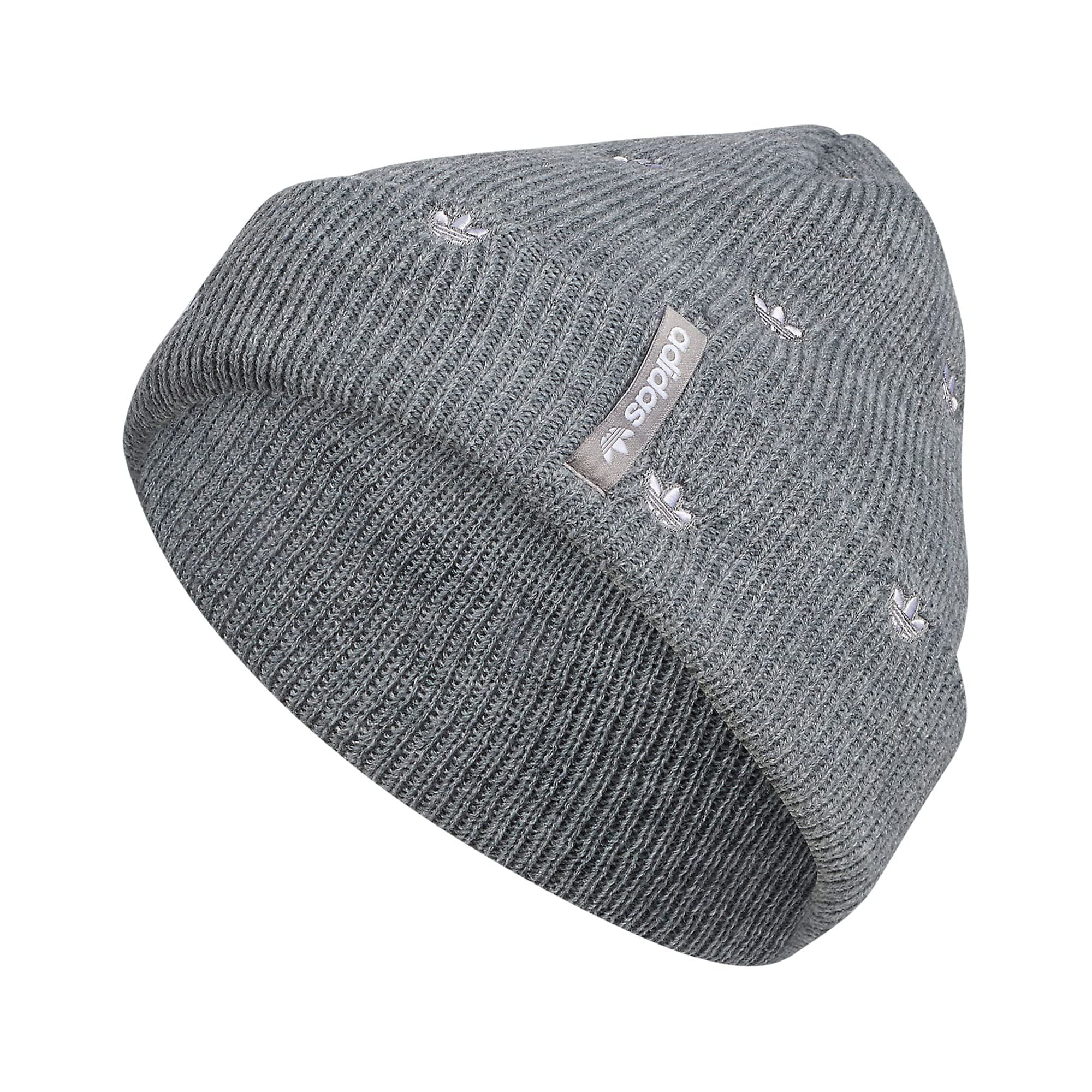 adidas Originals AOP Embroidery Cuff Fold Beanie, Heather Grey/White, One  Size | Beanies