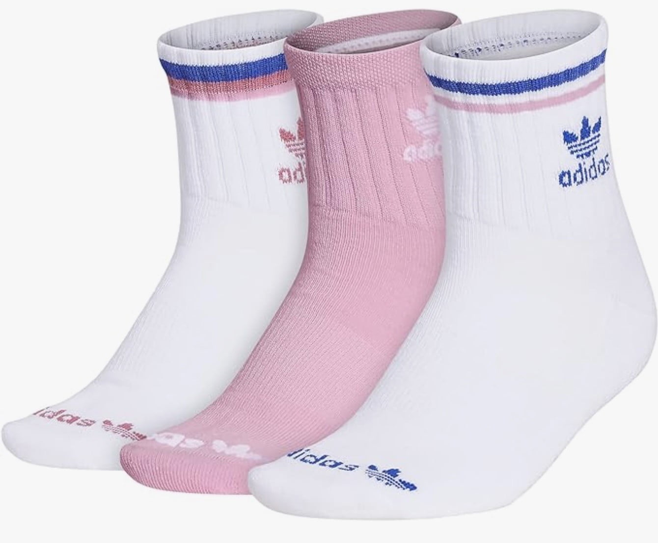 adidas Originals Cosmic White Semi Lucid Blue True Pink 3 Pack Quarter Socks Walmart