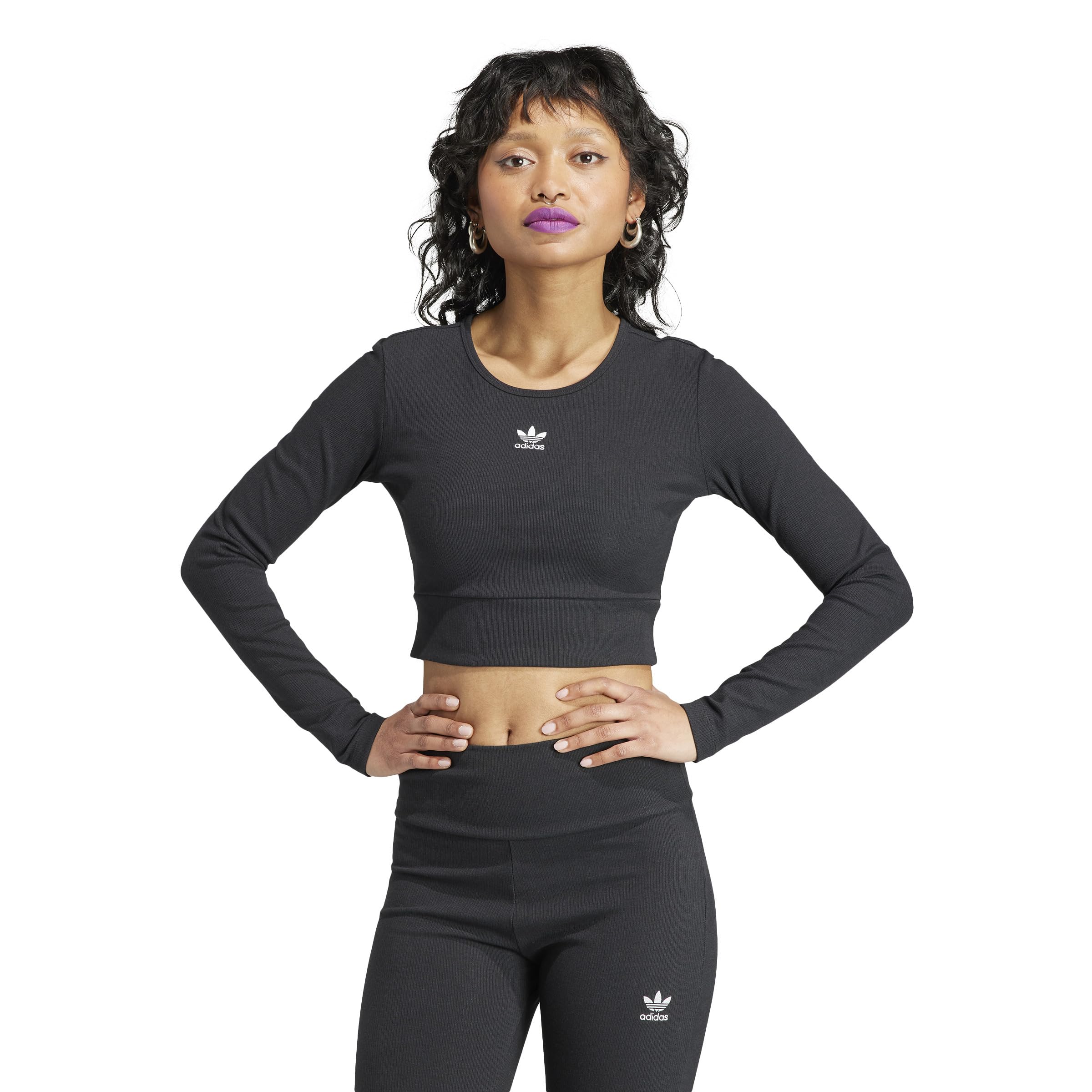 adidas Originals Essentials Rib Long Sleeve T Shirt Womens Black LG One Size Walmart