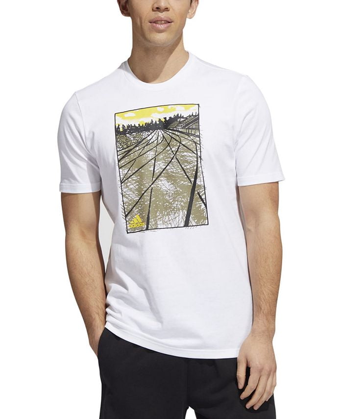 adidas Men's Sketch Track Graphic T-Shirt White Size Large