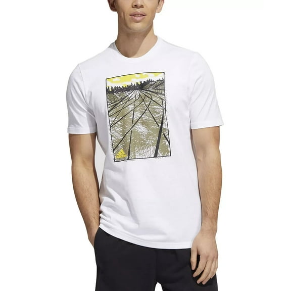 adidas Originals Men's Sketch Track Graphic T-Shirt in White-Large