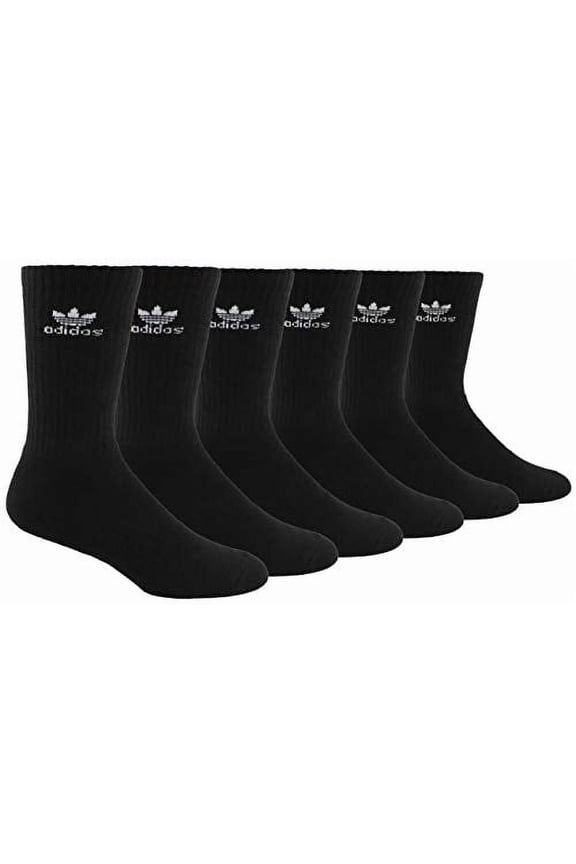 Originals Men's Trefoil Crew Socks (6-Pair), Black/White, Large, (Shoe Size 6-12)