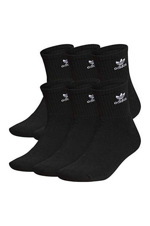 Originals Men's Trefoil Quarter Socks (6-Pair), Black/ White, Large