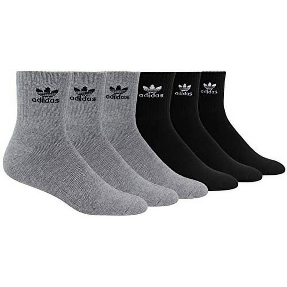 adidas Originals Men's Trefoil Quarter Socks (6-Pair), Heather Grey/ Black/ White, Large