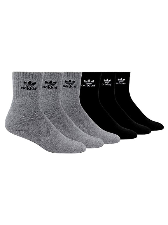 Originals Men's Trefoil Quarter Socks (6-Pair), Heather Grey/ Black/ White, Large