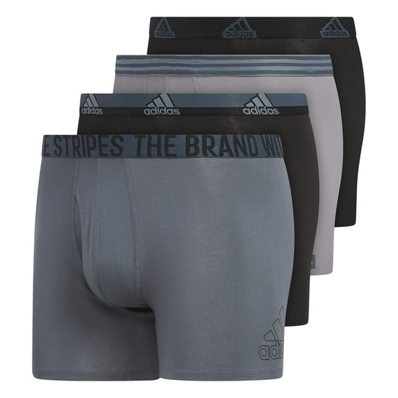 adidas Stretch Cotton Boxer Brief Underwear 4-Pack (Mens, Black/Onix Grey/Grey, SM, One Size)