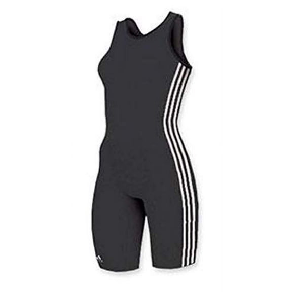 adidas Women's 3 Stripe Wrestling Singlet, Girls Youth Large, Black/White