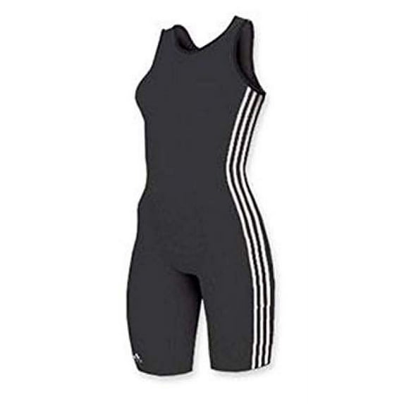 adidas Women's 3 Stripe Wrestling Singlet, Girls Youth Medium, Black/White