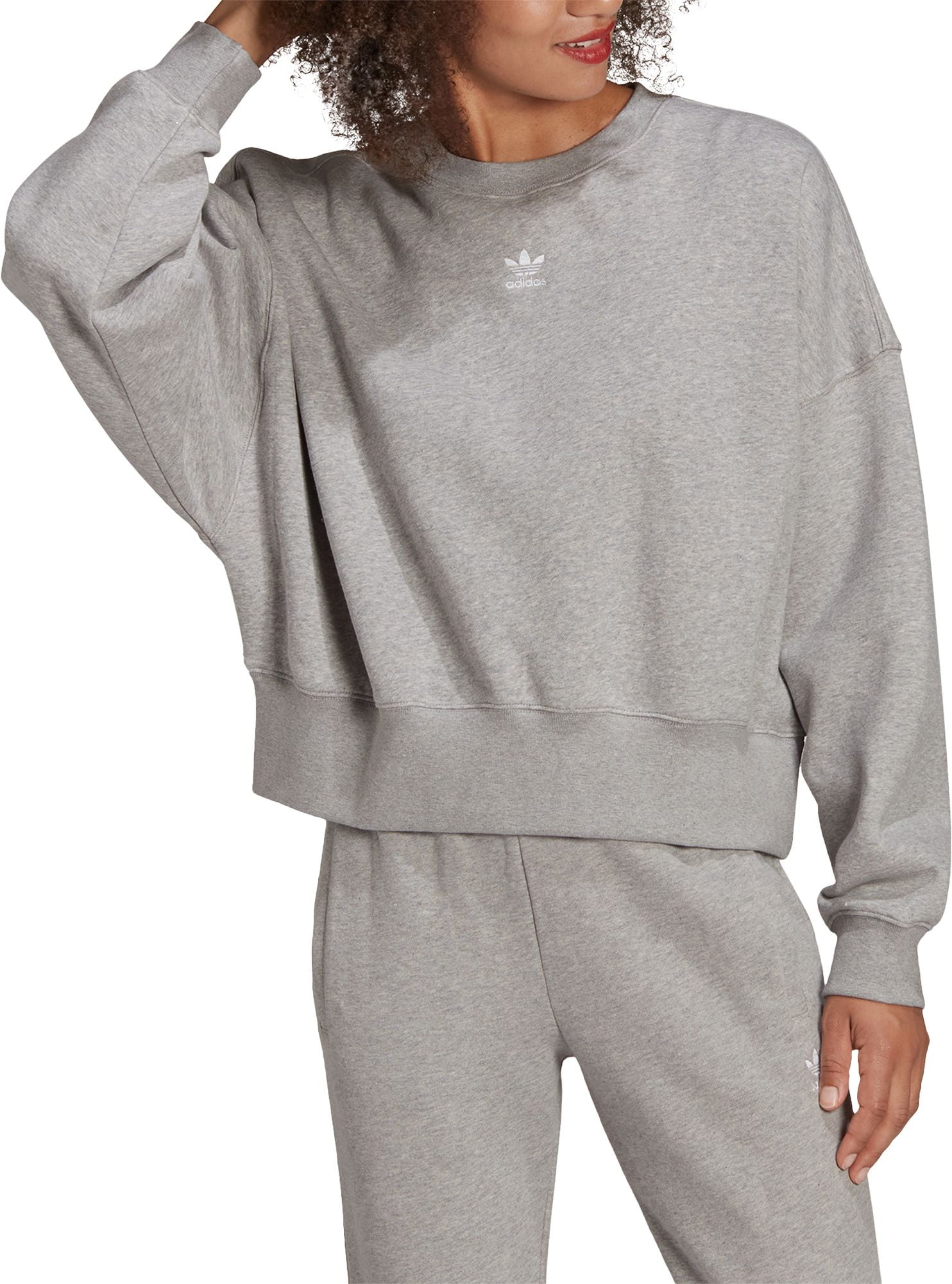 adidas Women's Adicolor Essentials Fleece Crew Long Sleeve Sweatshirt (Medium Grey Heather, XL)