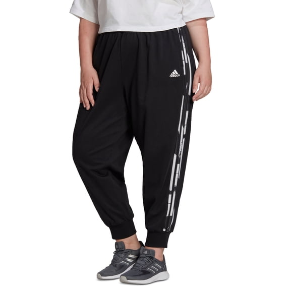 adidas Women's Essentials Print 3 Stripes Joggers Black Size 1X