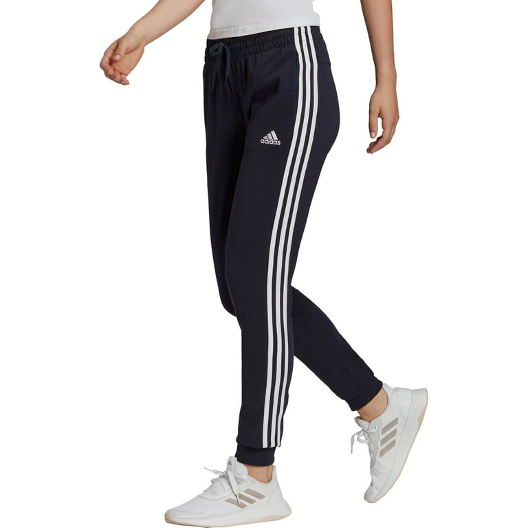 Ink/White, Essentials Women\'s Jersey 3-Stripes Single Pants, adidas M Jogger