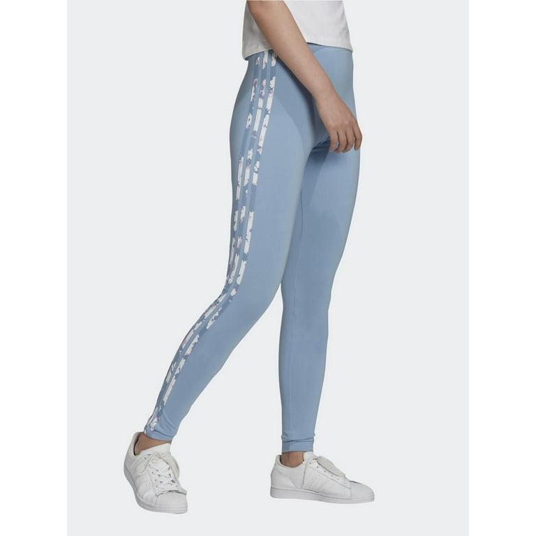 adidas Womens Floral 3-Stripe Leggings Size X-Small Color Blue