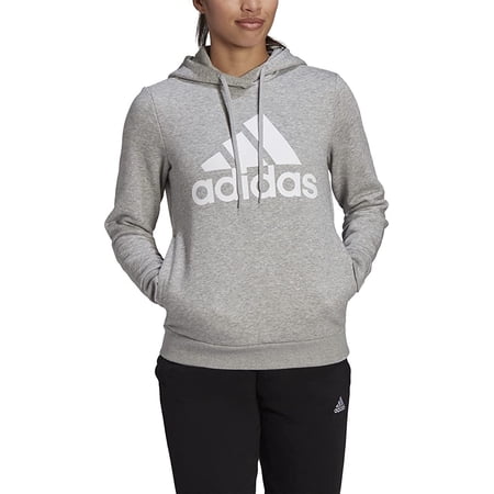 adidas Women's Loungewear Essentials Logo Fleece Hoodie X-Large Medium Grey/White