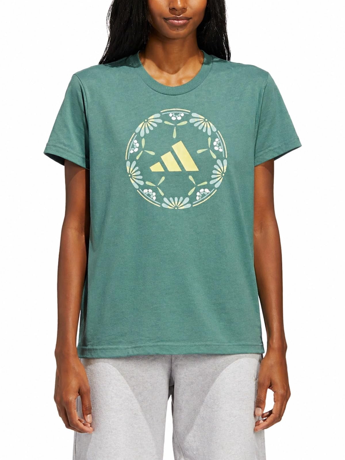 adidas Women's Short Sleeve Cotton Soccer Ball Graphic Tee Shirt (US, Alpha, X-Large, Regular, Regular, Teal (Powtea))