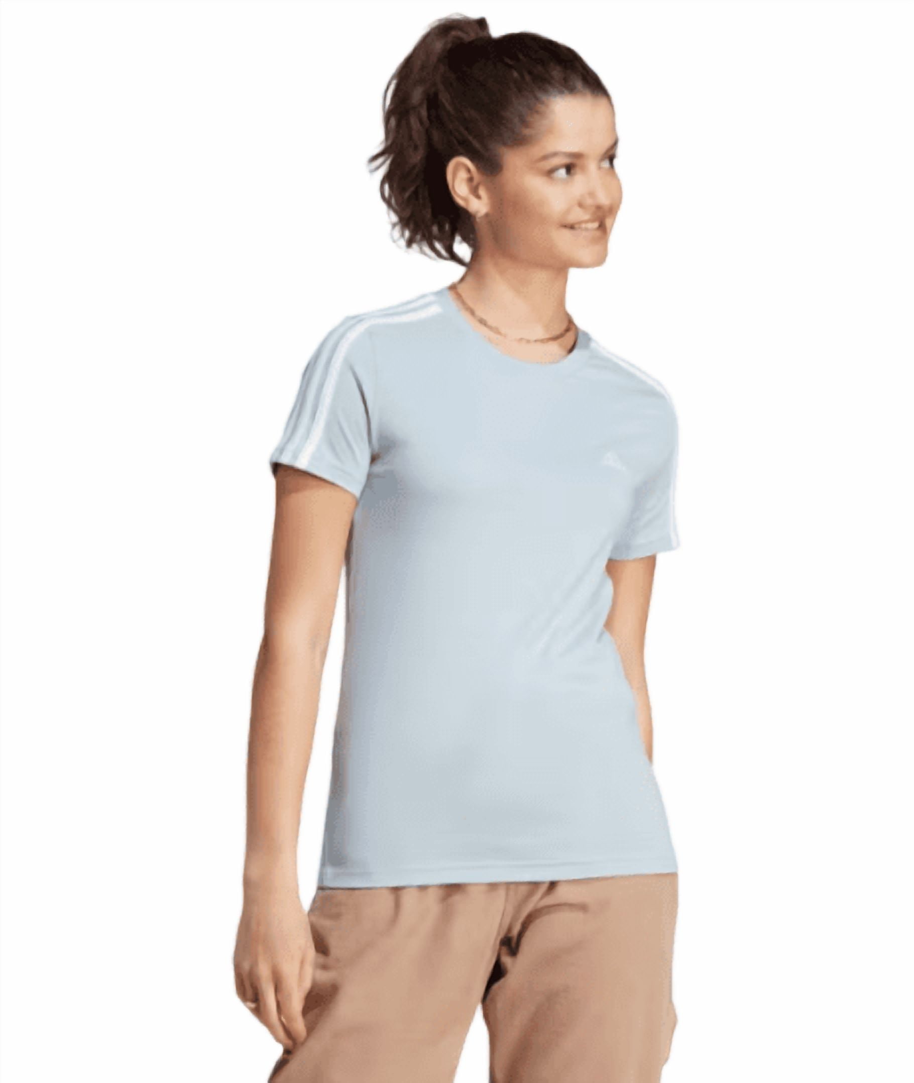 adidas Women's Slim 3-Stripe Active T-Shirt, Light Blue, Medium