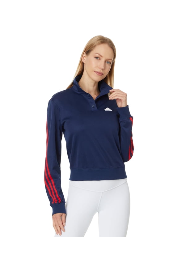 Women's Standard Iconic Wrapping 3-Stripes Snap Track Jacket, Team Navy Blue/Better Scarlet