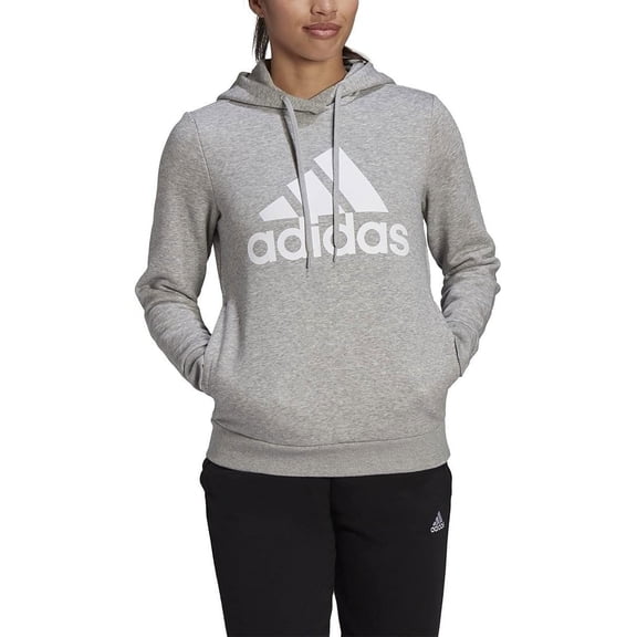 adidas Women's Standard Loungewear Essentials Logo Fleece Hoodie, Medium Grey Heather/White