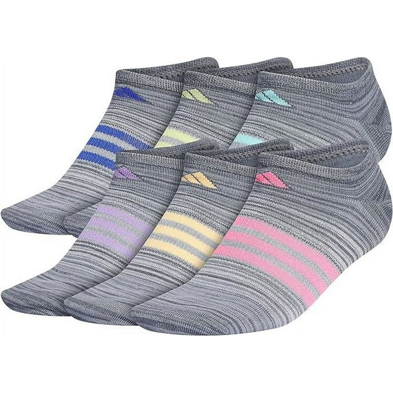 Adidas Women's Superlite No Show Socks 6-Pair, Onix Grey/Grey/Lucid Pink, Medium