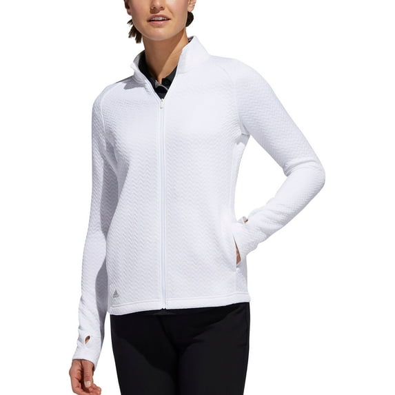 adidas Women's Textured Full-Zip Golf Jacket (White, XXL)