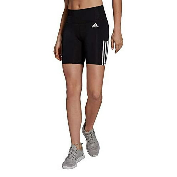 adidas Womens 3 Stripe High Waist Bike Shorts (Black/White, Small)