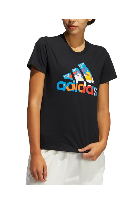 Womens Cotton Printed-Logo T-Shirt,Black,X-Small