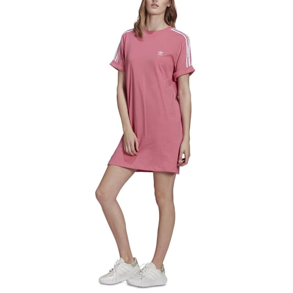 adidas Womens Cotton Striped-Shoulder T-Shirt Dress
