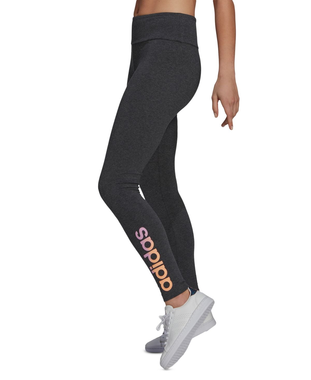 adidas Womens Linear-Logo Full Length Leggings,Dark Grey Heather,X-Small