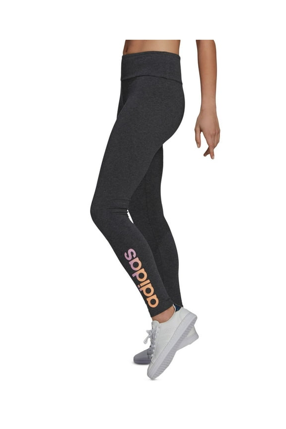 Womens Linear-Logo Full Length Leggings,Dark Grey Heather,X-Small
