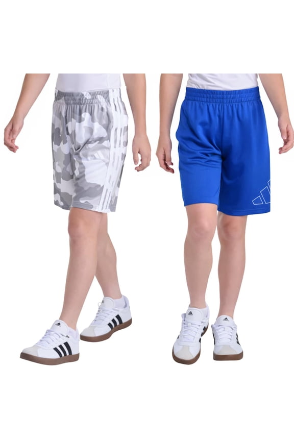 Youth Boy's 2 Pack Active Shorts (US, Alpha, X-Large, Regular, Grey Camo/Blue (White with Blue))