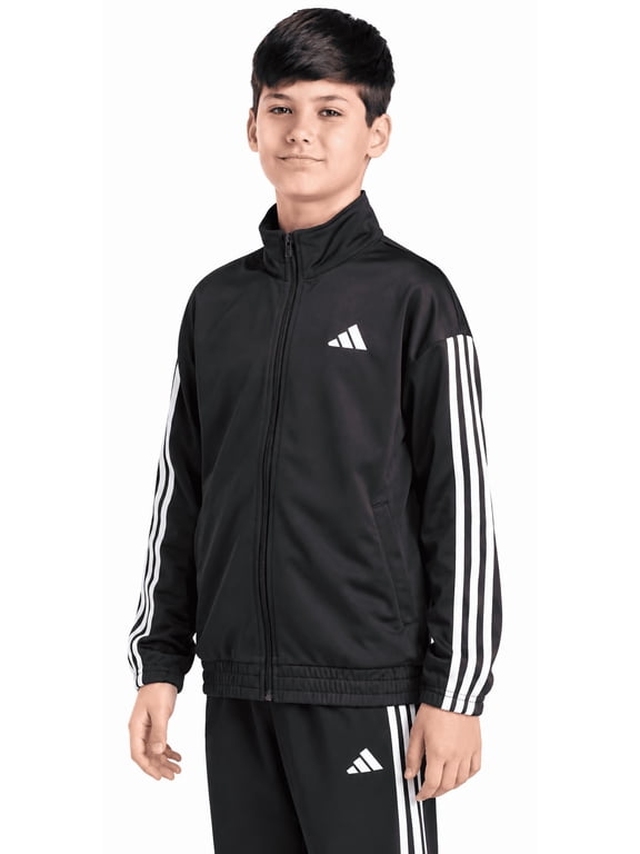 Youth Boy's Tricot 3 Stripe Full Zip Track Jacket (Black, X-Large (18/20))