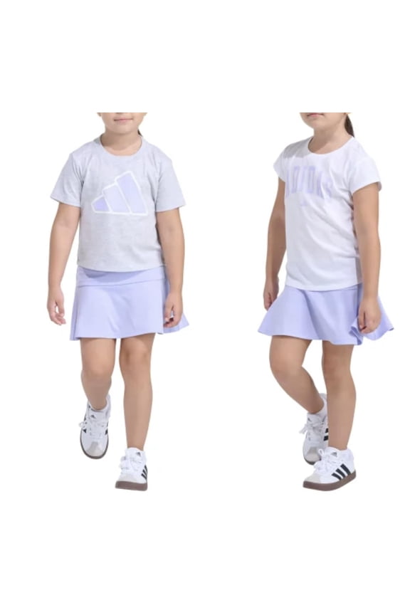 Youth Girl's 3 Piece Active Outfit Set, 2 Tees and 1 Bottom (Purple (Grey/White), 6)