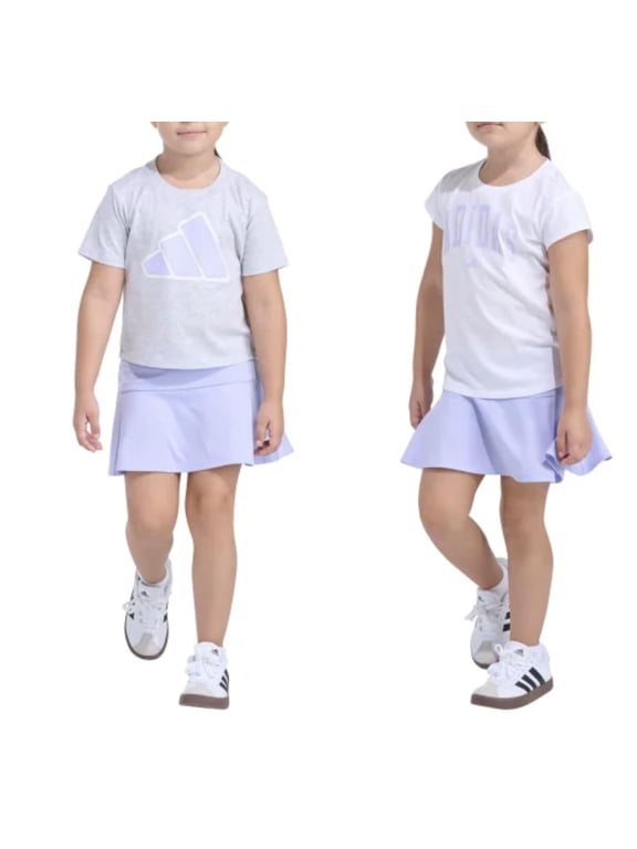 Youth Girl's 3 Piece Active Outfit Set, 2 Tees and 1 Bottom (Purple (Grey/White), 6)